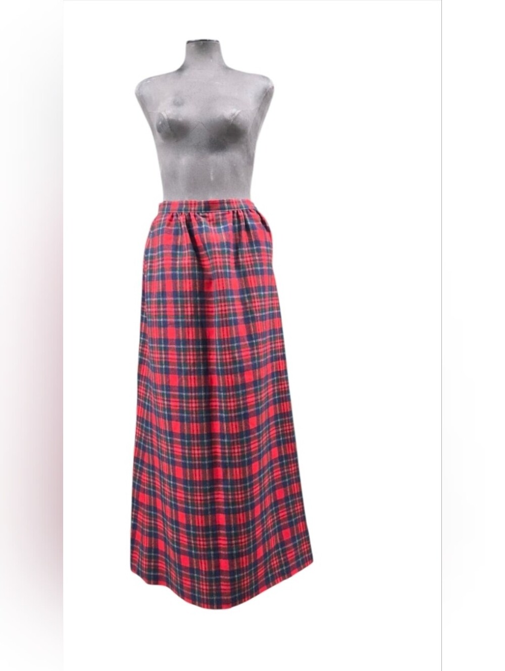 Vintage Pendleton Wool Size 6 Red and Navy Plaid Maxi Skirt